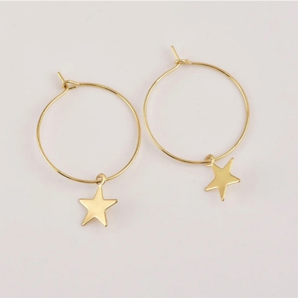 Free People Gold Star Hoop Earrings - Picture 2 of 3